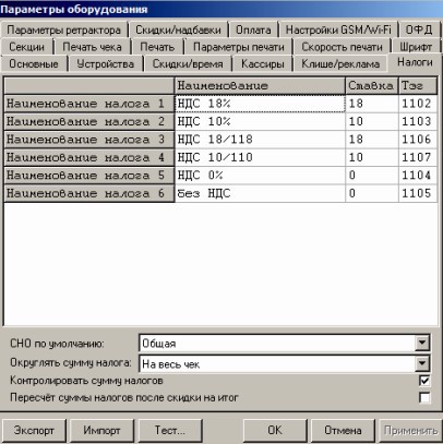 Схема назначения налогов в АТОЛ